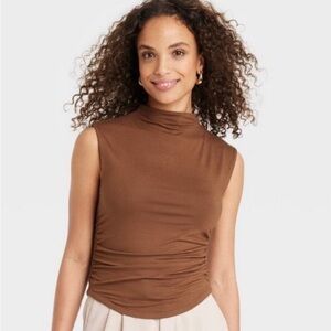 Women's Short Sleeve Side Ruched T-Shirt - A New Day™ Brown XL